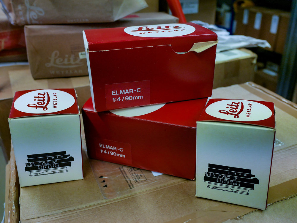 Boxes of new CLs and CL lenses discovered recently by Red Dot Cameras after lying in storage for over 40 years (Image Mike Evans)